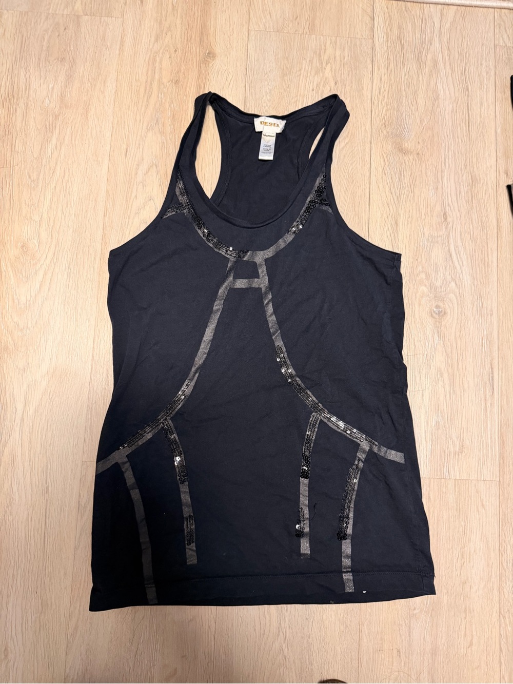 Diesel Women’s Black Racerback Tank Top with Metallic Trim - Picture 2 of 6